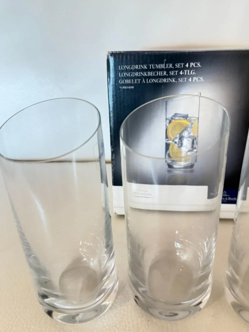 NEW VILLEROY & BOCH NEWMOON CRYSTAL LONGDRINK TUMBLERS SET OF 4 HIGHBALL GLASSES